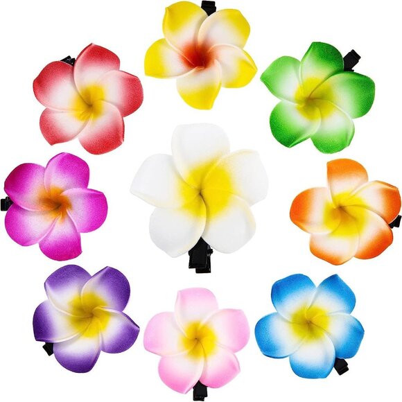 2 Pieces Plumeria Flower Hair Clips Hawaiian Foam Flower Clips - Picture 1 of 7